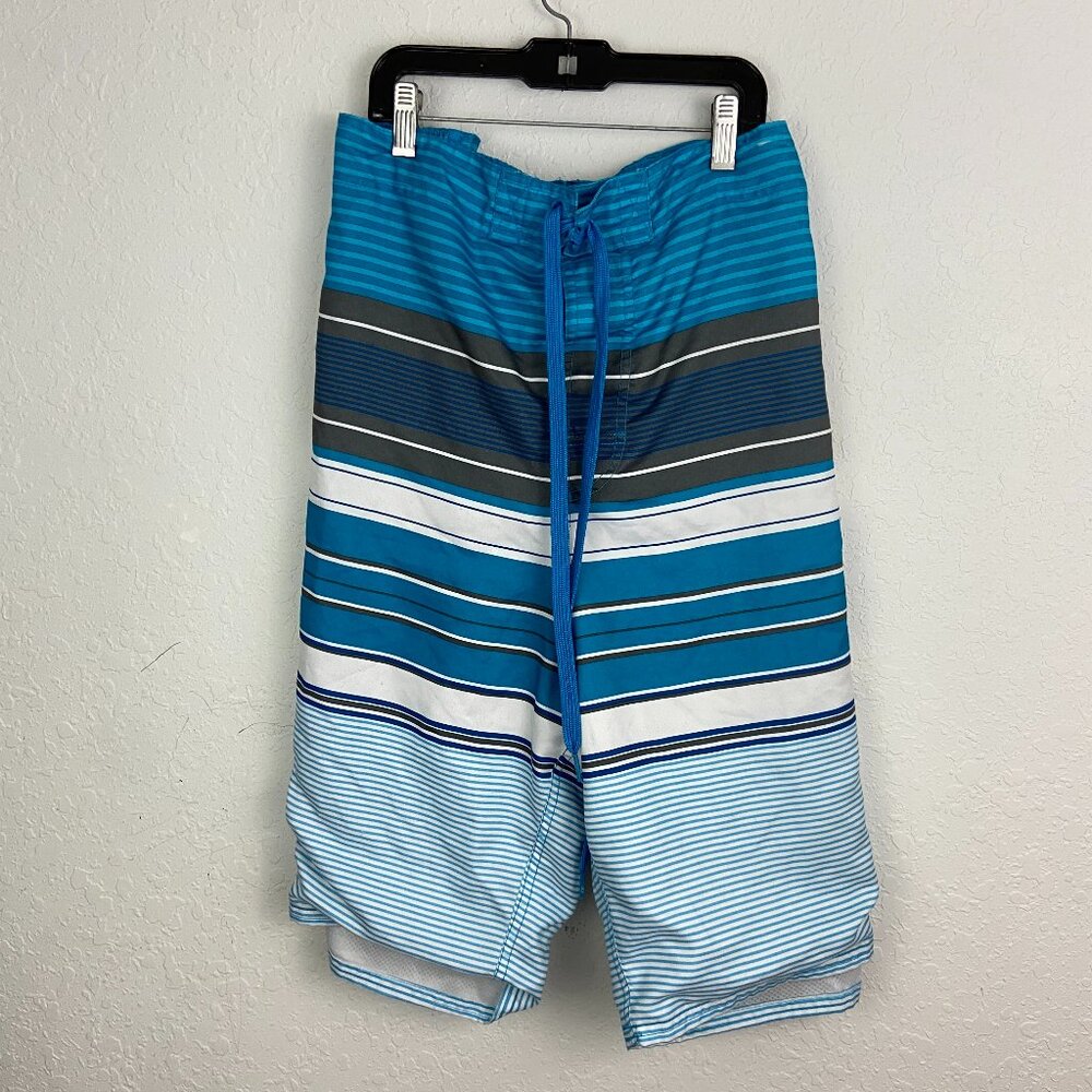 OP Mens Beach Board Shorts 3XL Blue Stripes Good Condition String Summer